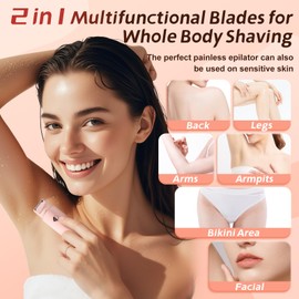 Bikini Trimmer for Women, Dual-Head Electric Razor & Painless Hair Removal - Waterproof Cordless Lady Shaver for Body, Face Underarm, Intimate Areas, Facial & Dermave Bikini Shaver