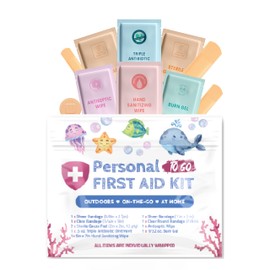 Portable Travel Size First Aid Kit - Perfect for Home, Office, Car, School, Business, Travel, Hiking, College, and Outdoors | Individually Wrapped Medical Kit Products (Sea Life)