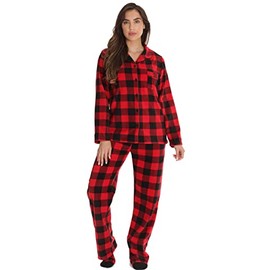 #followme 6371-10195-2X Printed Flannel Button Front PJ Pant Set