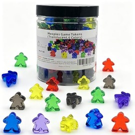 144 fichas de juego Meeples, piezas de juego para juegos de mesa, accesorios de juego de mesa con caja portátil (translúcido, 6 colores)