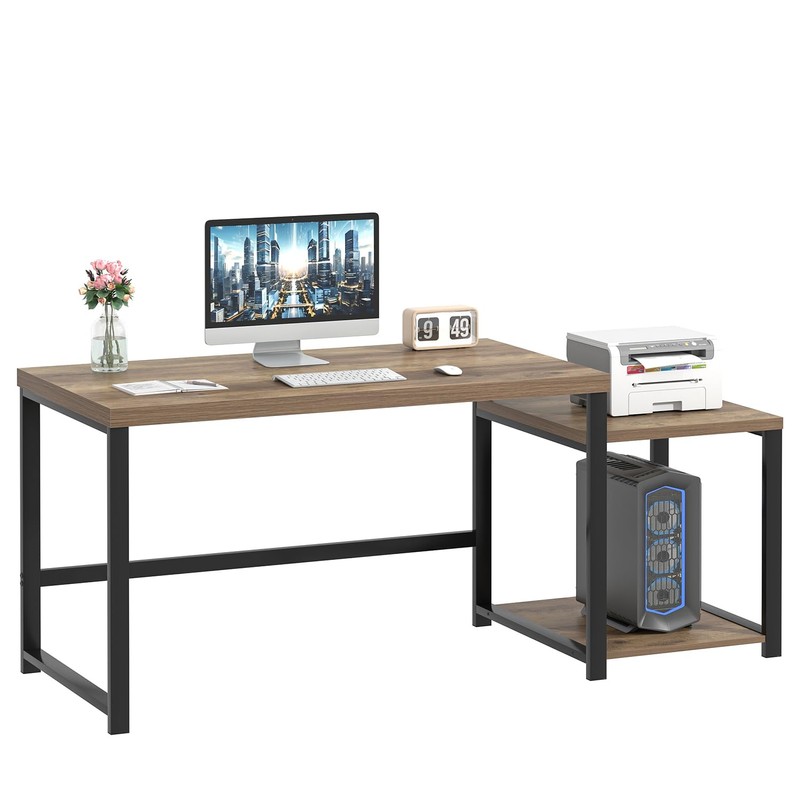 63 Inch Large Computer Desk with Printer Space & PC