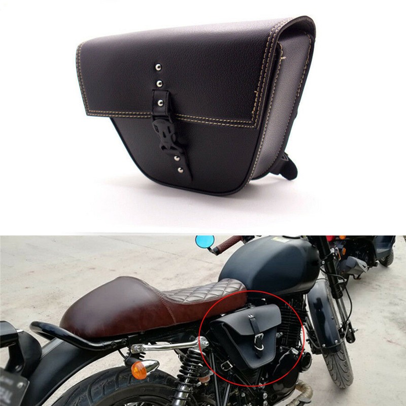 Triangle Synthetic Leather Motorcycle Side Saddle Bag For Cafe Racer
