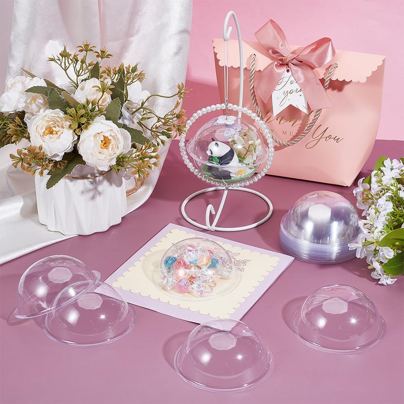 OLYCRAFT 24Pcs Half Ball Dome 8cm Clear Plastic Domes Candy