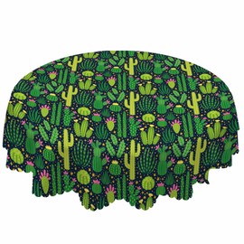 AOYEGO Green Plant Round Tablecloth 60 Inch Cactus Flowers Exotic Mexican Table Cloth Polyester Tablecloths for Home Decor, Parties, Picnic