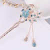 2 PCS Rhinestone Hair Chopsticks Pink Blue Flower Hair Stick