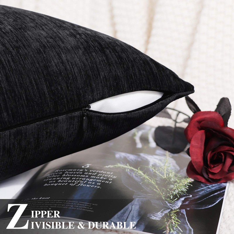 BRAWARM Chenille Throw Pillow Covers 12x20 Inches - Pack of