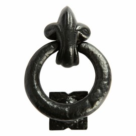Fleur De LYS Black Antique Ring Door Knocker,Cast Iron Ring Knocker,Traditional Black Ring Front Door Knocker, Rustic Black Iron Door Knocker, Vintage Black Door Knockers for Front Door