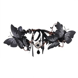 yuruyi Flower Crown for Women, Adjustable Hair Accessories Butterfly Floral Crown with Crystal Rhinestone Headpiece Handmade Hairbands Floral Crown for Girls (Black, Adjustable)