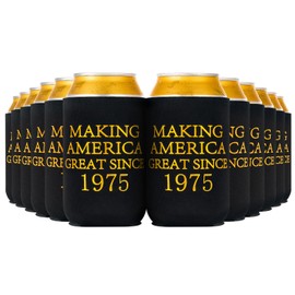 Crisky 50th Birthday Beer Sleeve Can Cooler Insulated Covers Decorations Black Gold Making Great Since 1975, Neoprene Coolers for Soda, 12 Pcs