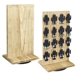 Ikee Design 2 Pcs Wooden Rotating Two-Sided Jewelry Display Stand, Rotating Organizer with 32 Hooks for Store, Earring Display with Hooks, Keychain Display, Oak color, 9" W x 7.5" D x 16.5" H
