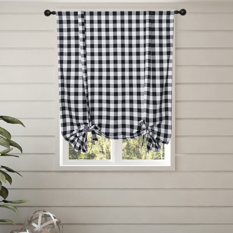 RLoncomix Tie Up Shade Buffalo Check Window Curtain Farmhouse Style