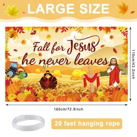 Large Fall for Jesus Banner Decorations Fall for Jesus He Never Leaves Backdrop Pumpkin Maple Leaf Background Autumn Thanksgiving Party Decor Bible Party Supplies Photo Booth Prop Indoor Outdoor