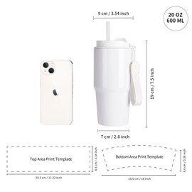 PYD Life 6 Pack Sublimation Tumblers 20 OZ White Blanks with Lid and Plastic Straw Portable String,Stainless Steel Coffee Cups for Tumbler Heat Press Sublimation Oven Printing