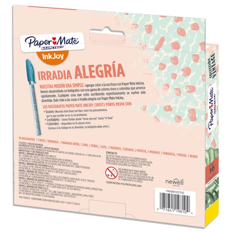 Paper Mate Bolígrafos Kilometrico con Diseños Únicos Surtido de 16