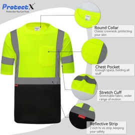ProtectX High Visibility Shirts Short Sleeve Reflective Hi Vis Safety Shirts for Men Class 2 Construction Shirts 2 Pack Green Short Large