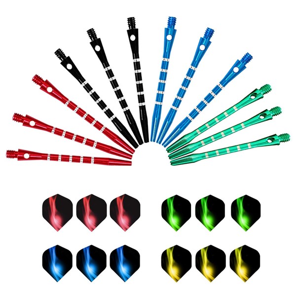 LxwSin Aluminum Dart Shafts, 12 Sets Dart Stems Accessories, Medium Dart Shafts, Universal Metal Dart Stems Dart Flights Assorted Dart Accessories Kit 2BA Thread Throwing Fitting Shatter-Resistant