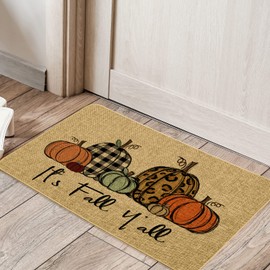 Fall Pumpkin Doormat,It's Fall Y'all Door mat Autumn Thanksiving Pumpkin Farmhouse Outdoor Indoor Patio Entrance Door Mats Low Profile Non Slip Outside Inside Floor Mat Rugs for Home Decor 29x 17Inch