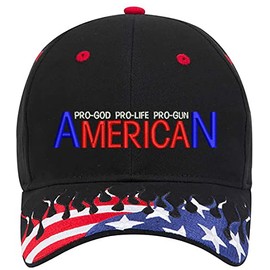 Pro-God Pro-Life Pro-Gun 2nd Amendment Gun Religious Embroidered US flag and Trucker Structured Adjustable One Size Fits All Hat (Black756)