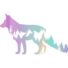 NBFU Decals Fox Mountains Adventure Animal 1 (Holographic Opal Purple) (Set of 2) Premium Waterproof Vinyl Decal Stickers Laptop Phone Accessory Helmet Car Window Bumper Mug Tuber Cup Door Wall