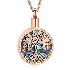 shajwo Cremation Jewelry Tree of Life Urn Ashes Necklace for Women Men of Loved One Abalone shell Ash Pendant Keepsake Memorial Jewelry,Rose Gold