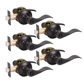 KNOBWELL 5 Pack Privacy Door Lever Lever Door Handle Thumb Turn Lock Inside for Bedroom or Bathroom with a Oil Rubbed Bronze Finish, Reversible for Right or Left Side