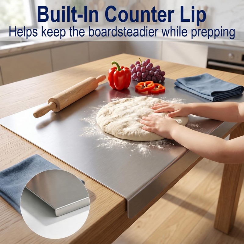 Stainless Steel Cutting Board with Counter Lip,Metal Pastry Board Kitchen