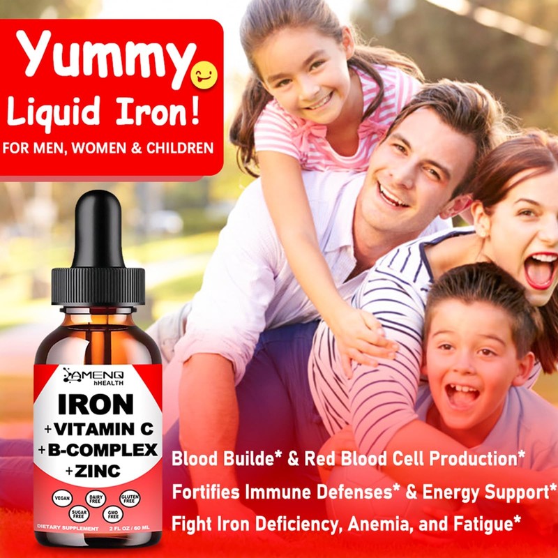 Liquid Iron Supplement w/Vitamin C, A, B-Complex, Vegan Iron Drops