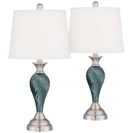 Arden Coastal Table Lamps 25" High Set of 2 Green Blue Glass Twist Column Steel Base Empire Shade Decor for Living Room Bedroom House Bedside Nightstand Home Office - Regency Hill