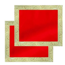 NAISHA Red Pooja Aasan Mat Set of 2, 14" X 14" Velvet Puja/Altar Cloth Mandir, Multipurpose Pooja Decorations Keeping Accessories of Temple, Chowki, Slab Article.