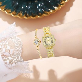 ADSBIAOYE Fashion Luxury Vintage Diamond Square Watch Digital dial Quartz Women's Watch (Gold C)