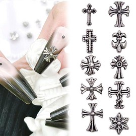 Pack of 100 3D Cross Nail Charms, Cross Nail Art Charms, Chrome Nail Charms, Vintage Nail Art Accessories, DIY Nail Art Decoration, for Women Girls Nails DIY Decoration