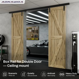 144"/12FT Ceiling Mount Box Rail Barn Door Hardware Heavy Duty Sliding Track, Aluminium Alloy Kit for Double Door (No Panel)
