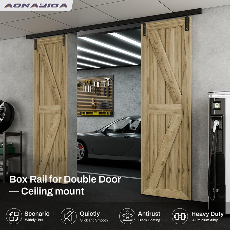 144"/12FT Ceiling Mount Box Rail Barn Door Hardware Heavy Duty
