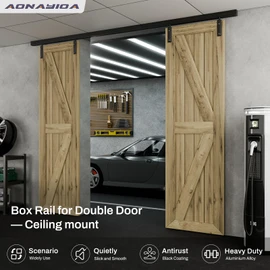 144"/12FT Ceiling Mount Box Rail Barn Door Hardware Heavy Duty Sliding Track, Aluminium Alloy Kit for Double Door (No Panel)