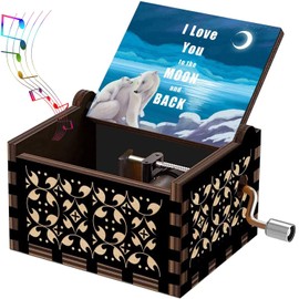 Wooden Music Box for Daughter,Son,Wife,Husband,Girlfriend,Dad,Mum,I Love You to the Moon and Back,Tune You Are My Sunshine,Vintage Musical Box to Boyfriend on Birthday,Mother’s Day,Valentine’s Day