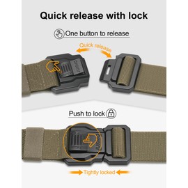 JUKMO Men's Tactical Belt with Lock, Military Work 1.5" Stretch Nylon Web Hiking Quick Release Belt with Heavy Duty Seatbelt Buckle(Coyote,Large)