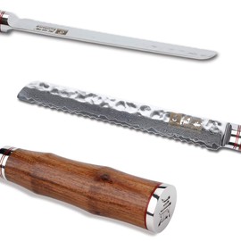 Sunlong Bread Knife 8 inch Sandwich Slicer Japanese Hammered Damascus Natural Bloodwood Handle