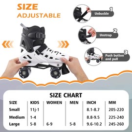 JC JORDEN Roller Skates for Kids Girls Boys, 4 Sizes Adjustable RollerSkates with Light Up Wheels for Children, Durable Outer Shell Roller Shoes, Beginners Outdoor Sports, Toddler Kids Ages 4-12