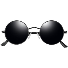 Joopin Round Sunglasses for Men Women Small Circle Hippie Sun Glasses Polarized UV400 Protection Trendy Black Circular Shades Costume