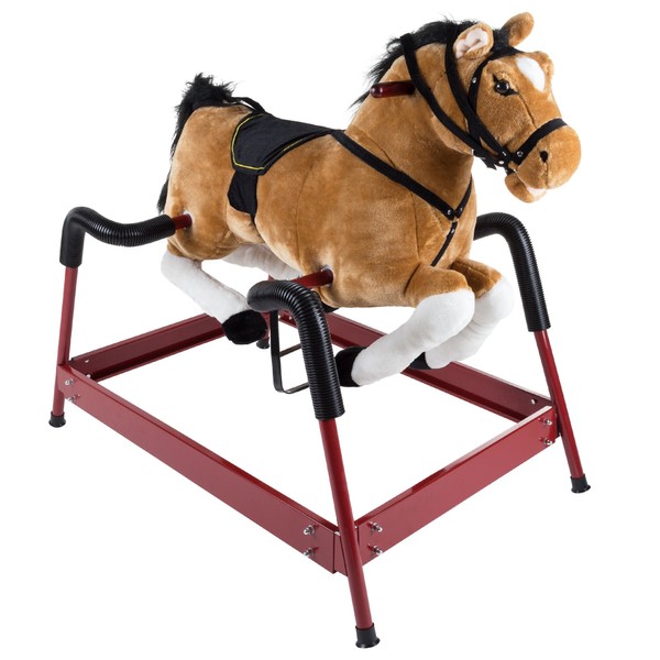 Spring Rocking Horse Plush Ride on Toy with Adjustable Foot