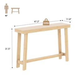Bamboonova Bamboo Wood Entryway Table 47.2" Console Table, Narrow Sofa Table with Support Beam for Entrance, Hallway, Living Room, Bedroom, Foyer(Natural)