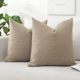 Artscope Pack of 2 Textured Boucle Cushion Covers Square Pillow Cases Cozy Soft Decorative Couch Pillow Covers for Chair Sofa Bedroom Living Room Home Decor 55x55cm, Camel