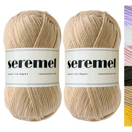 seremel 2 Pcs Crochet Yarn, 2 Balls of 100g/280Yards Soft Acrylic Yarns, Assorted Colors 4-ply Yarn for Crocheting and Knitting/DIY (Khaki-2)