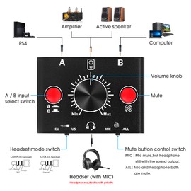 Douk Audio Mini 2-Way Microphone MIC Switch Box Headphone Speaker Audio Switcher AB Stereo Selector (MC1024-BOX)