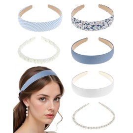 ZAMXHUG 6 Pieces Women's Headband Set, Various Models, Pearl Headbands, Headband, Plastic Headband, Headbands Hair Band for Girls Women, Blue