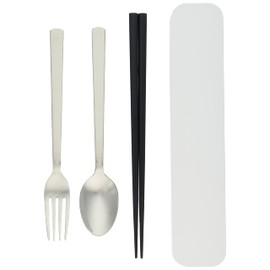 Tatsumiya Cutlery 3-Piece Set, Chopsticks, Spoon, Fork, White, Size: Approx. W 8.7 inches (22.2 cm), D4.4 inches (4.4 cm), H2.9, 33302
