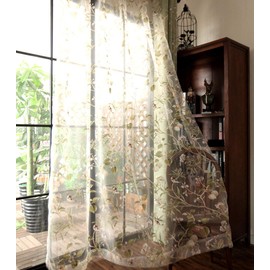 pureaqu Rod Pocket Window Sheer Panels Floral and Birds Design Door Curtain Sheer Voile Drapes for Living Room Countryside Rustic Vintage Curtain Tulle for Bedroom 1 Panel W39 x H63 Inch