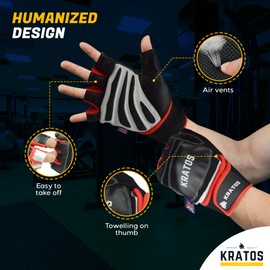 Kratos Weight Lifting Gloves Men & Women - Anti Slip Padded Gym Gloves with Wrist Support - Breathable & Durable Leather Workout Gloves for Exercise, Weight Training, Calisthenic & Crossfit Training