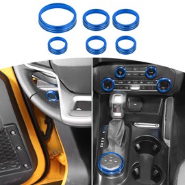 Jeliker for Bronco Blue AC Control Radio Knob Cover Trim Rings, Headlight Switch Knob Cover for Ford Bronco 2021 2022 2023 Blue Interior Accessories 6pcs(NOT for Sport)