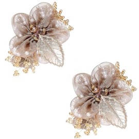 SrystalBlaze 2 Packs Flower Hair Scrunchies for Women, Leaf Embroidery Acrylic Pearl Elastic Hair Ties, Elegant Hair Band, Hair Accessories for Parties, Daily Use(champagne)